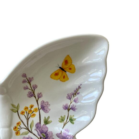 MAXCERA Spring Floral Butterfly Shaped Ceramic Dinner Plates 11x9 Set of 4 New - Picture 6 of 16